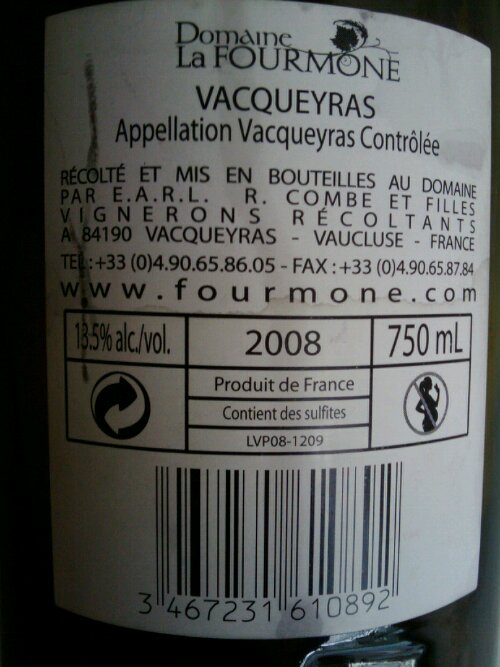 Domaine La Fourmone Vacqueyras Tresor du Poete 2008 Vacqueyras凡可拉兹